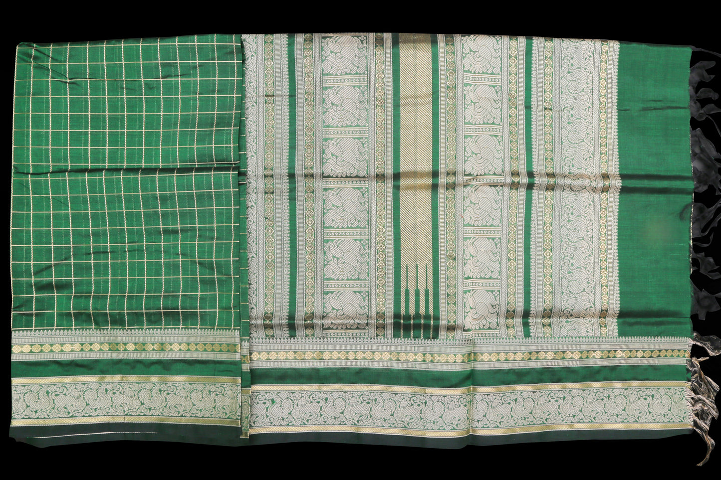 Emerald green thread work saree