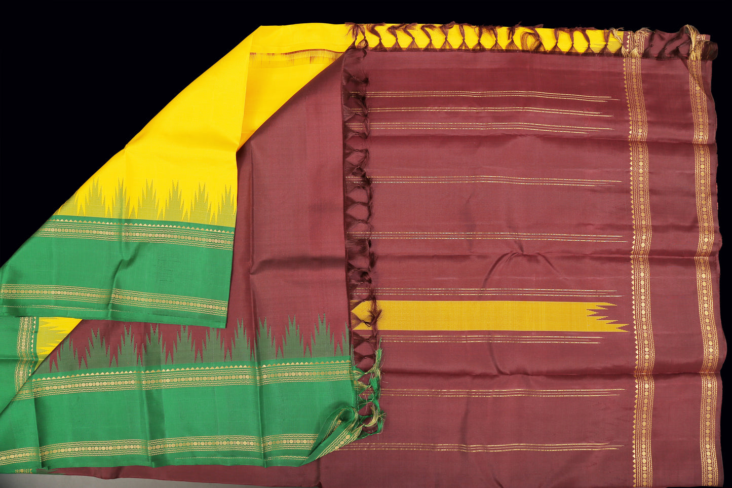 Yellow Ganga Jamuna saree