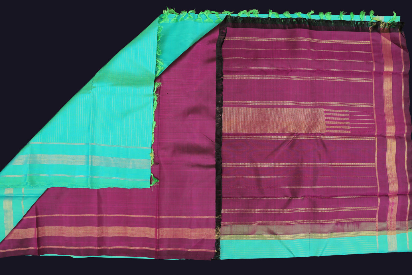 Turquoise green with purple