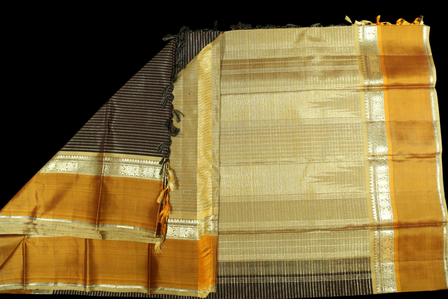 Coffee brown with mustard saree