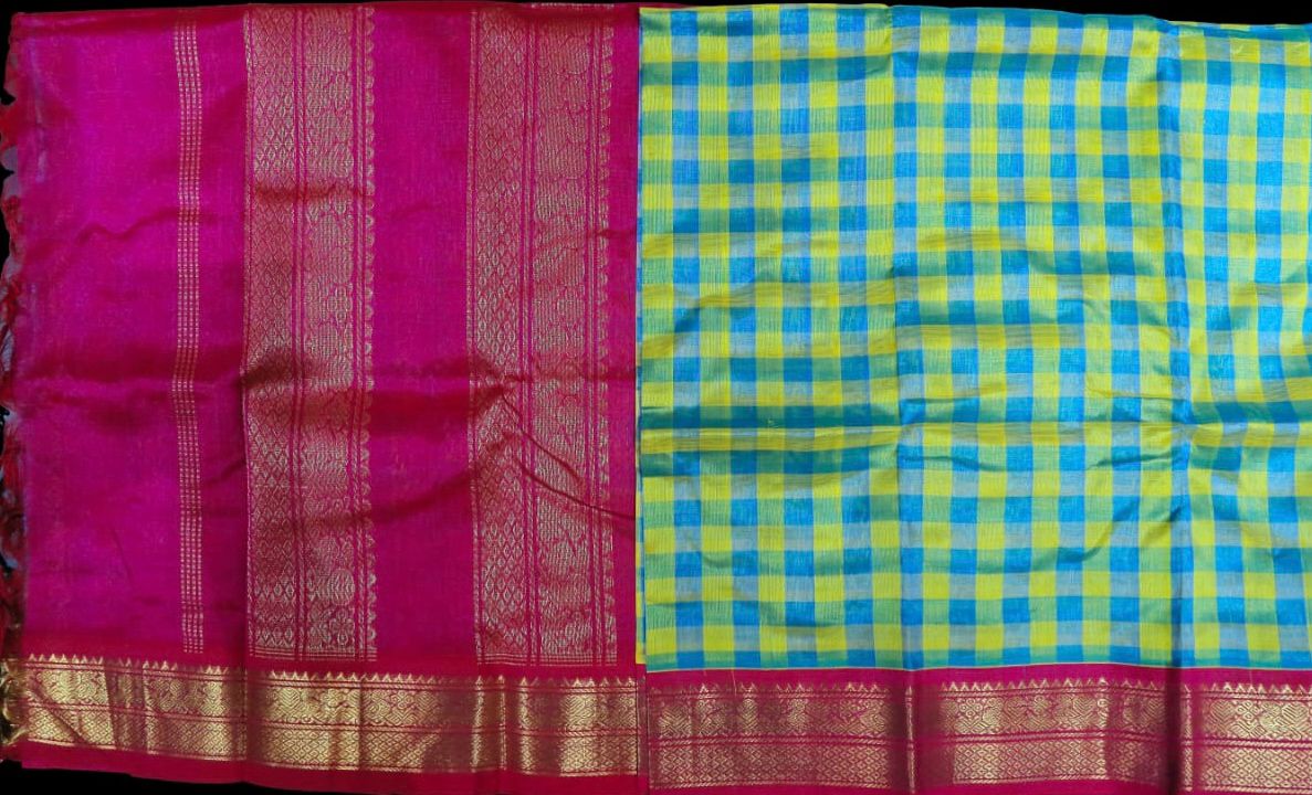 Yellow and teal with pink saree
