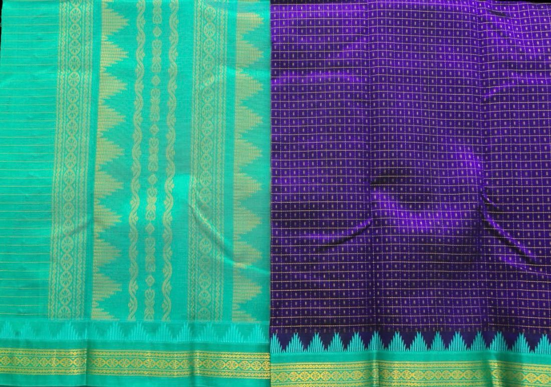 Violet with seagreen saree