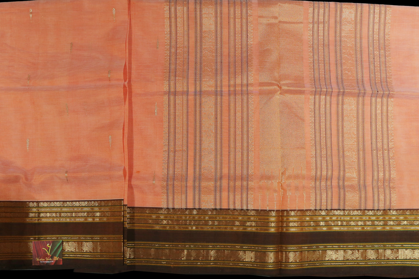 Peach with brown saree
