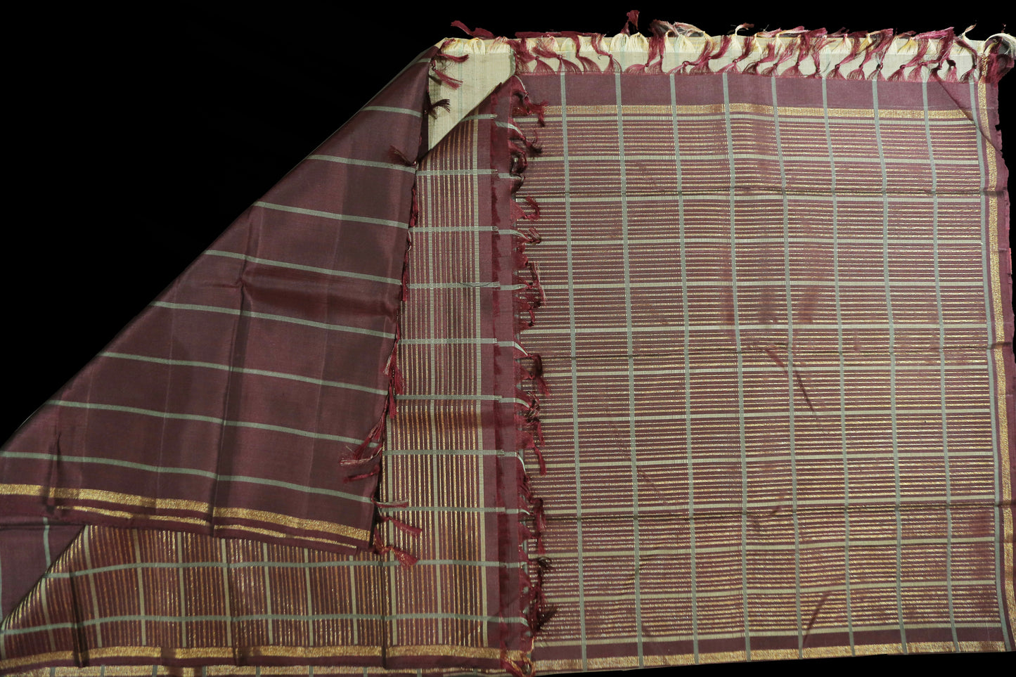Creamy beije with wine shade half and half saree