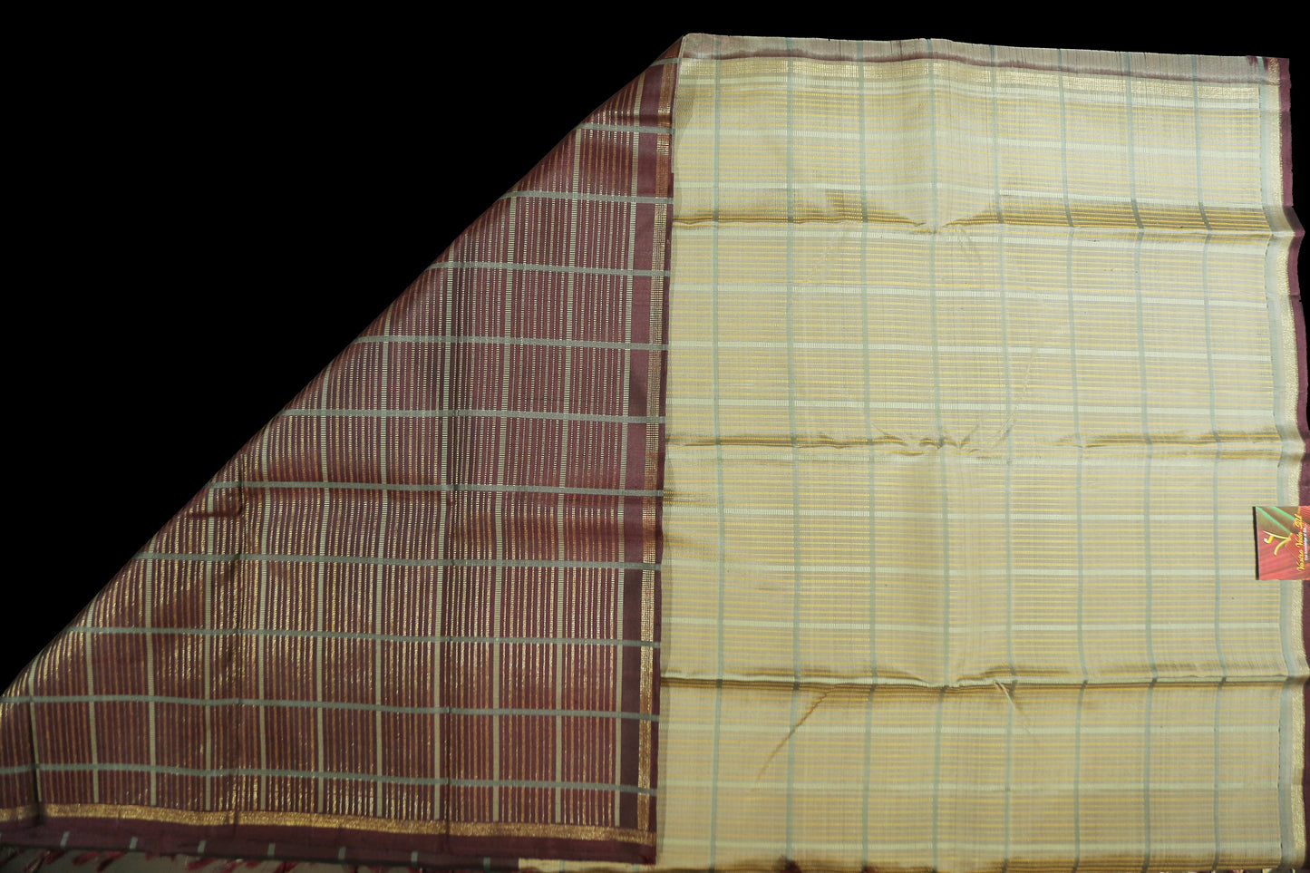 Creamy beije with wine shade half and half saree
