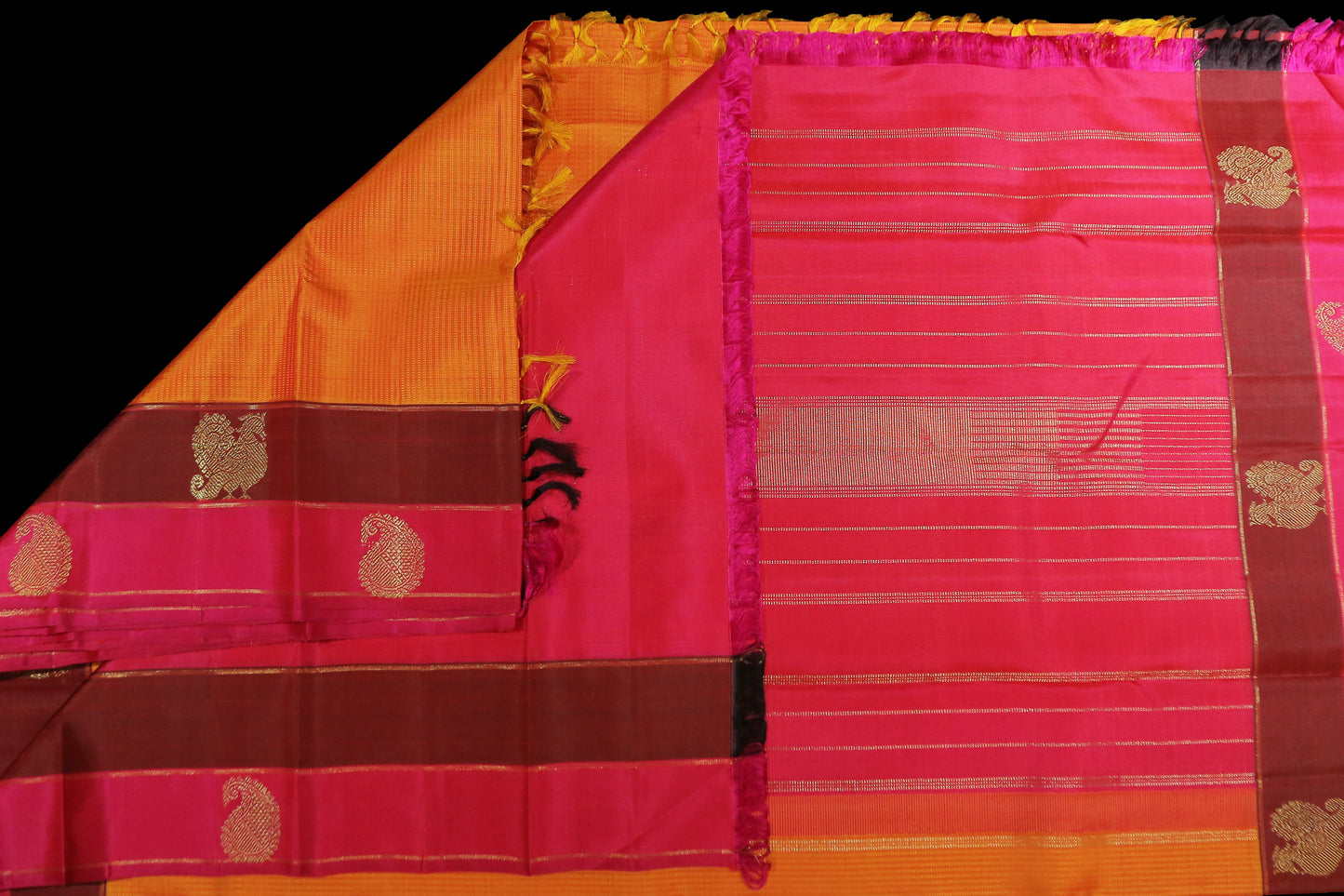 Yellow and orange double shade with brown and pink border