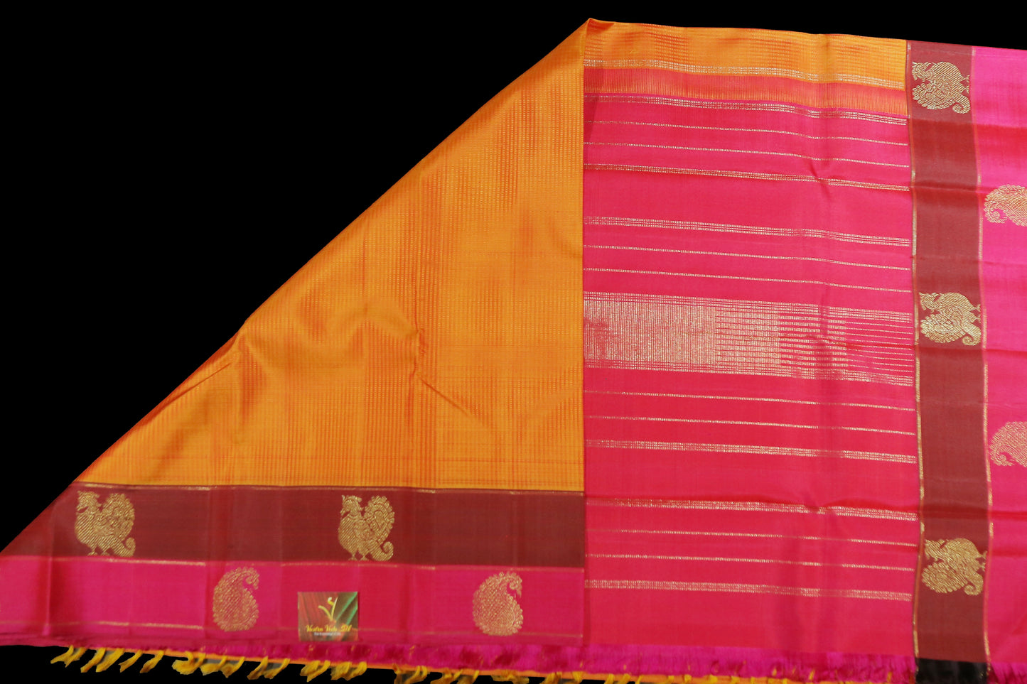 Yellow and orange double shade with brown and pink border