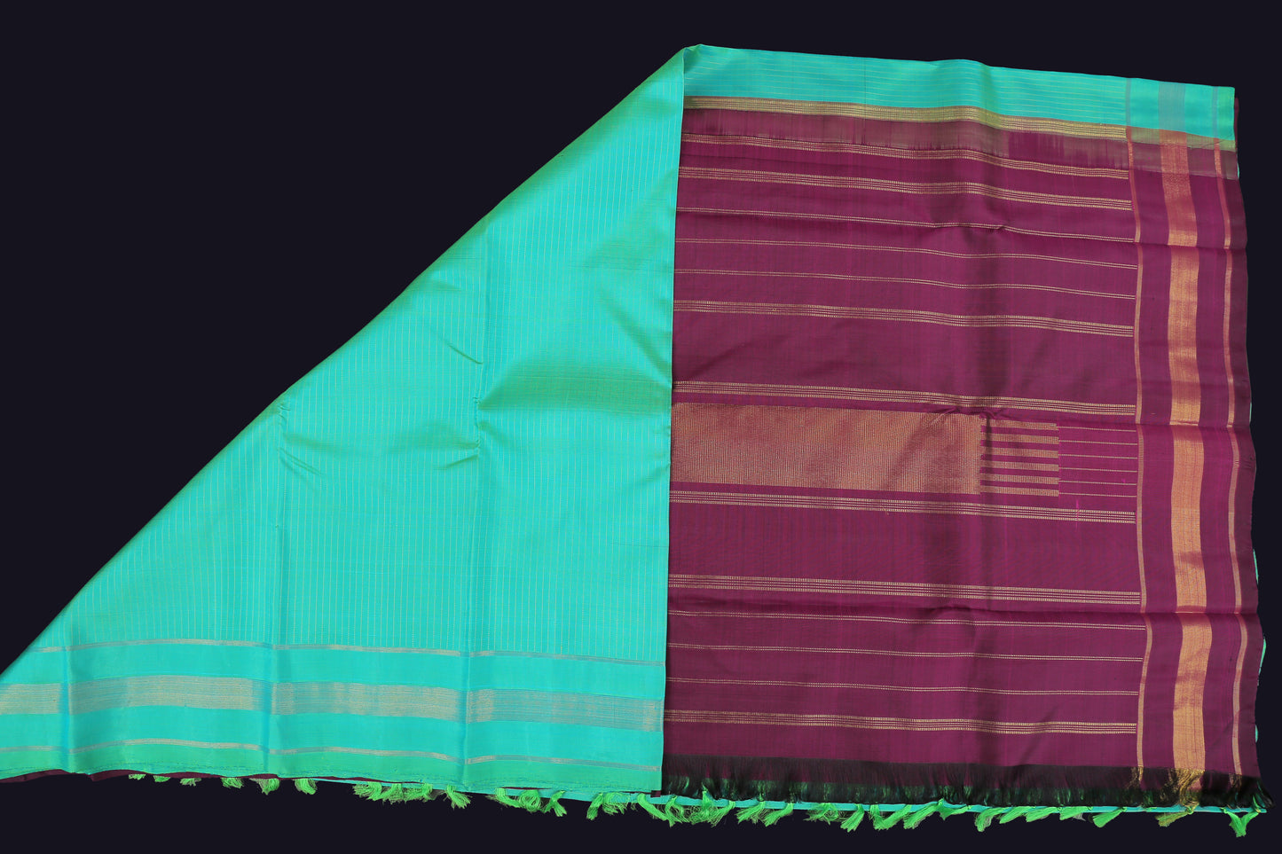 Turquoise green with purple