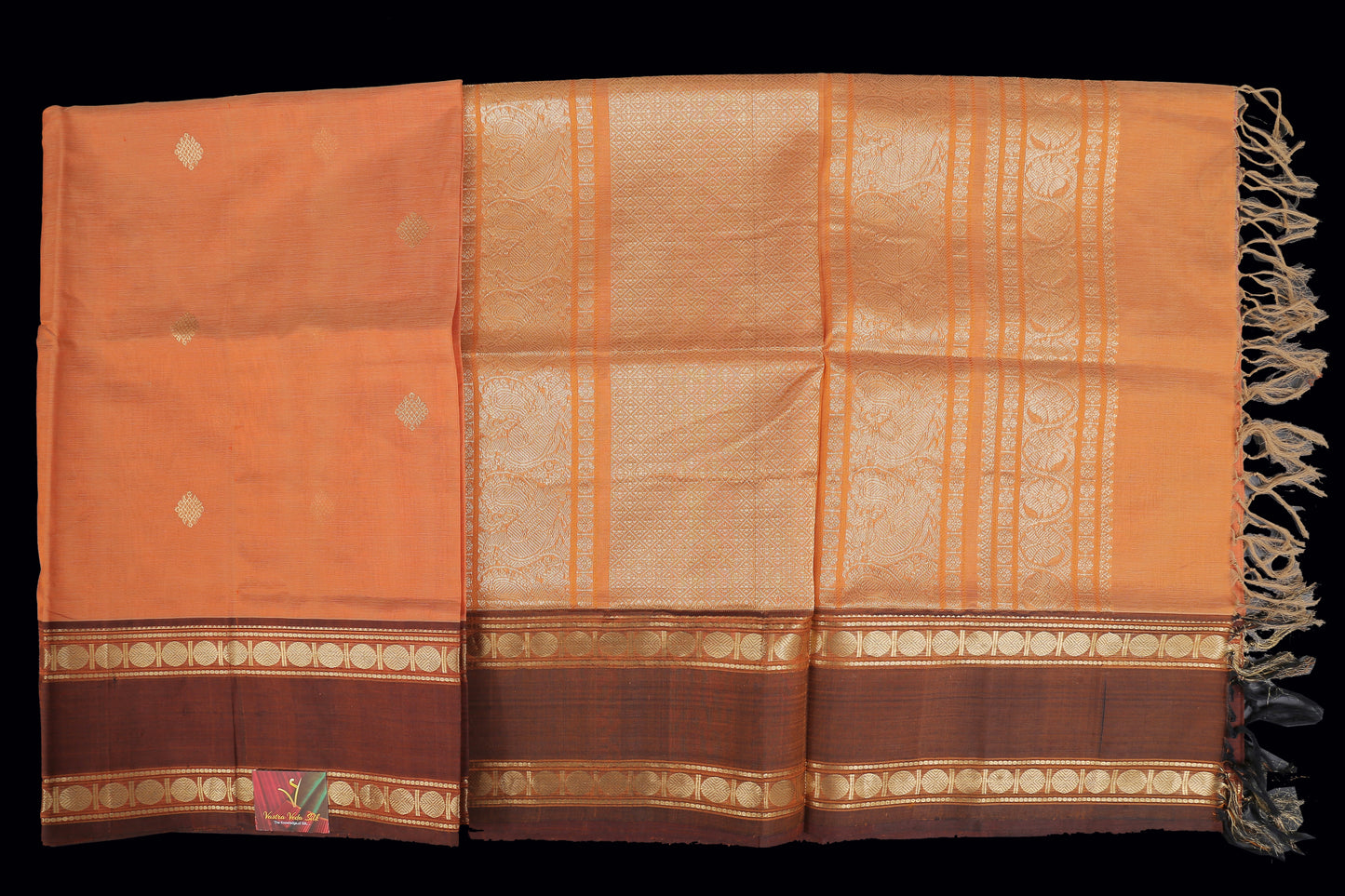 Peach with brown saree