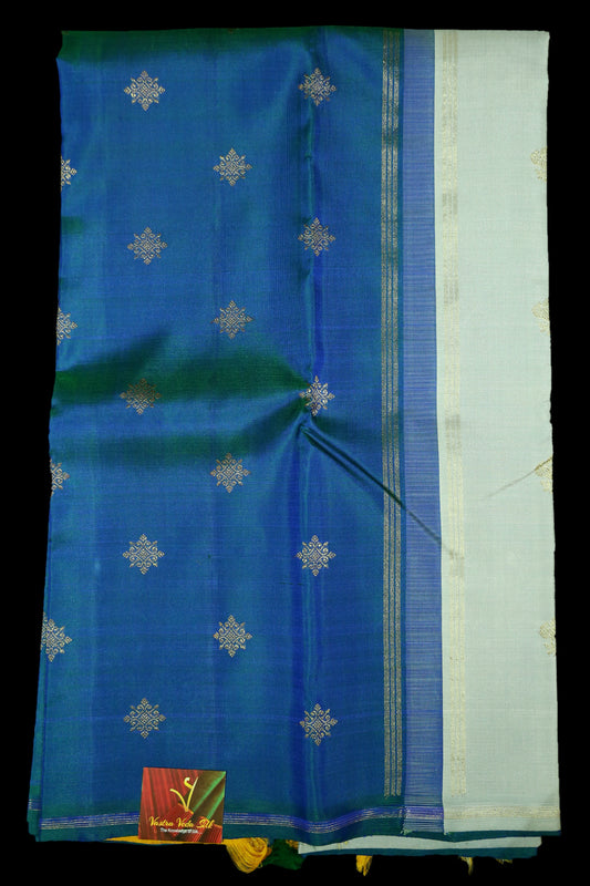Peacock blue double pallu saree