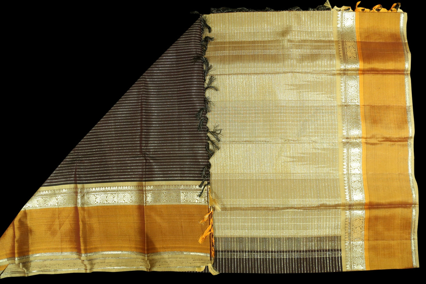 Coffee brown with mustard saree