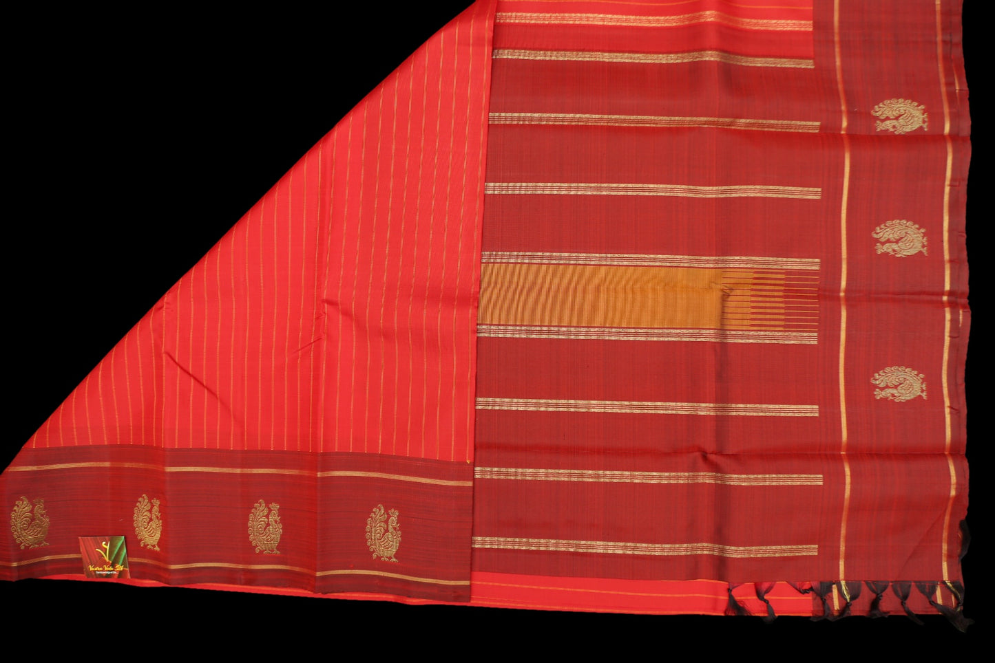 Coral red with meroon saree