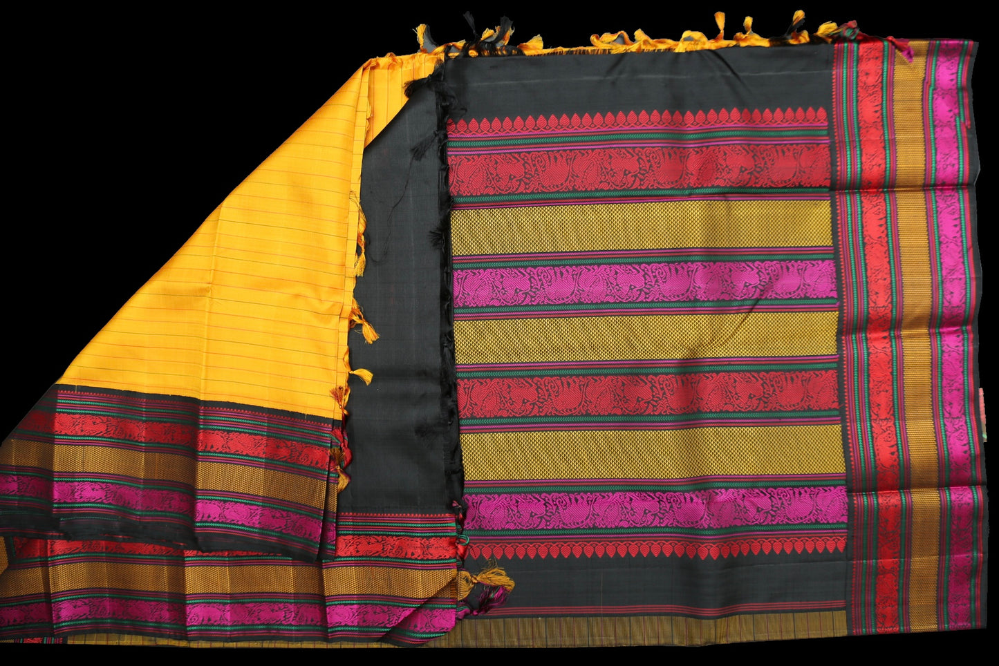Yellow with black saree