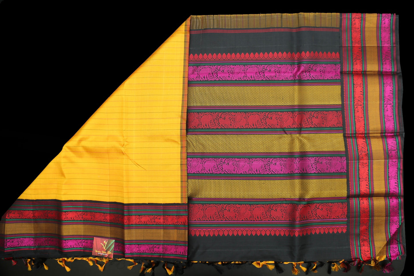 Yellow with black saree