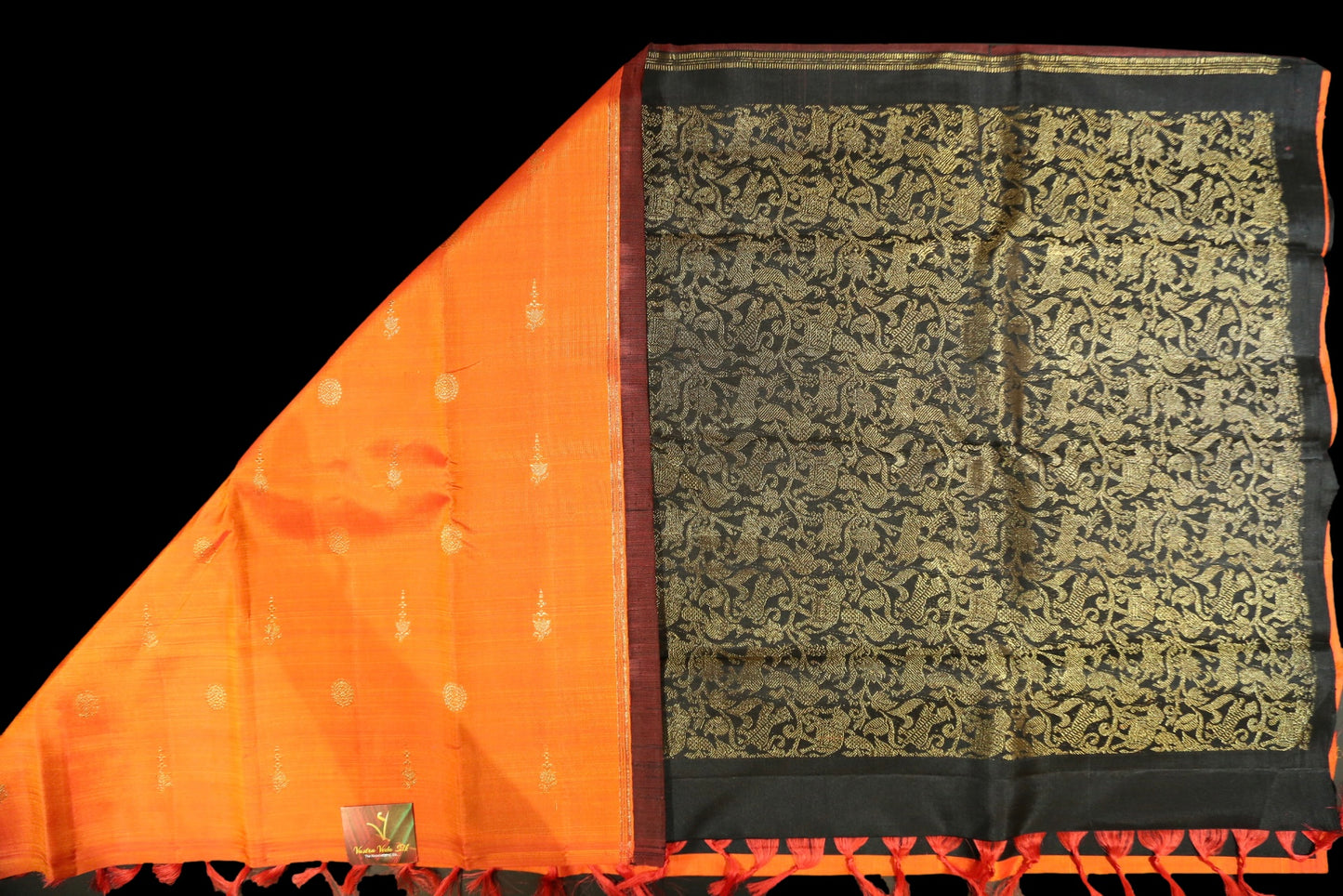 Fanta orange with black saree