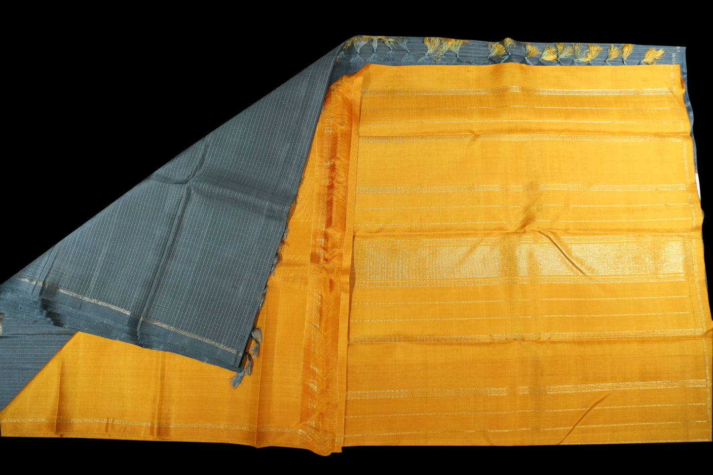 Grey with mustard yellow saree