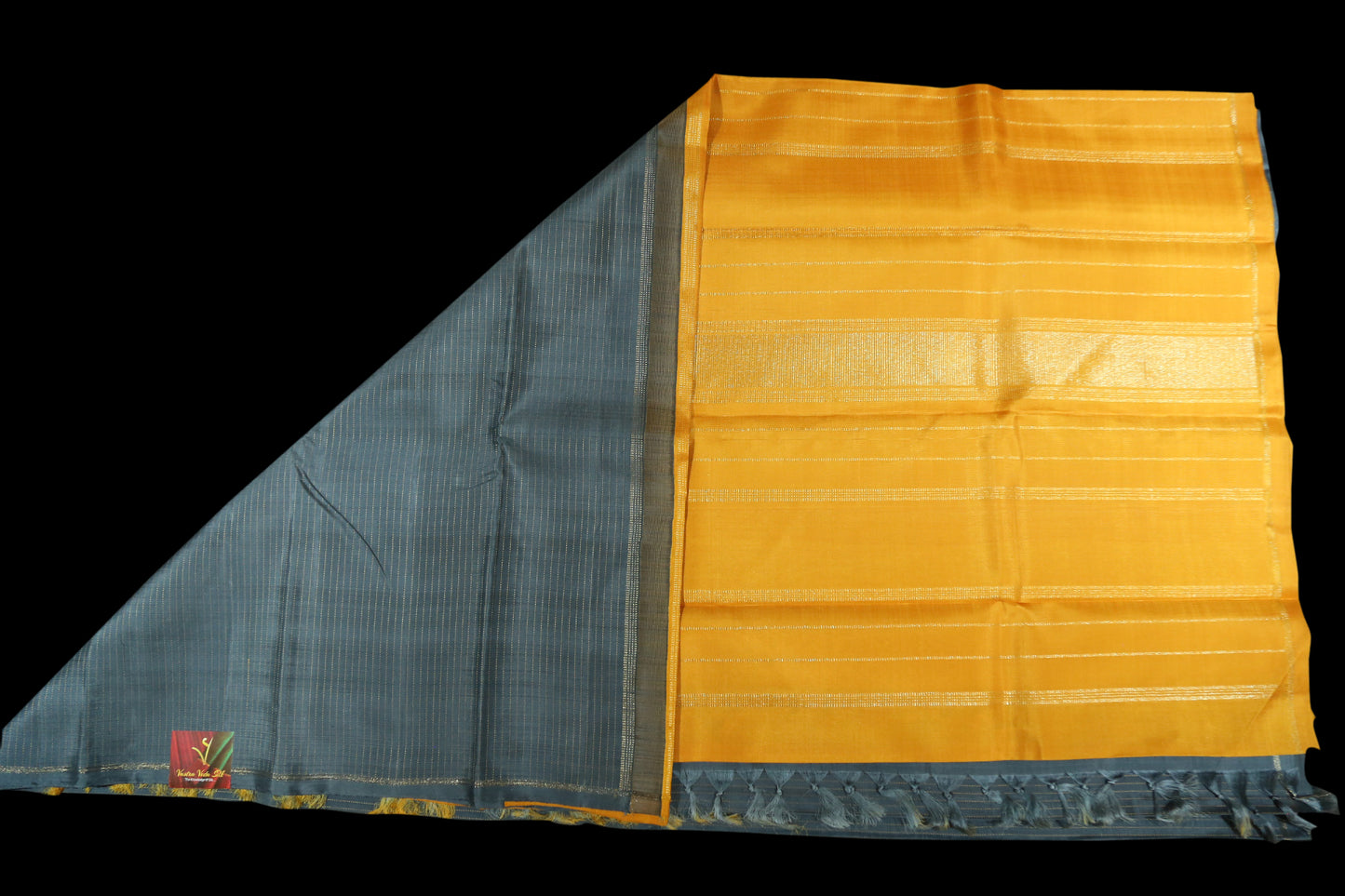 Grey with mustard yellow saree