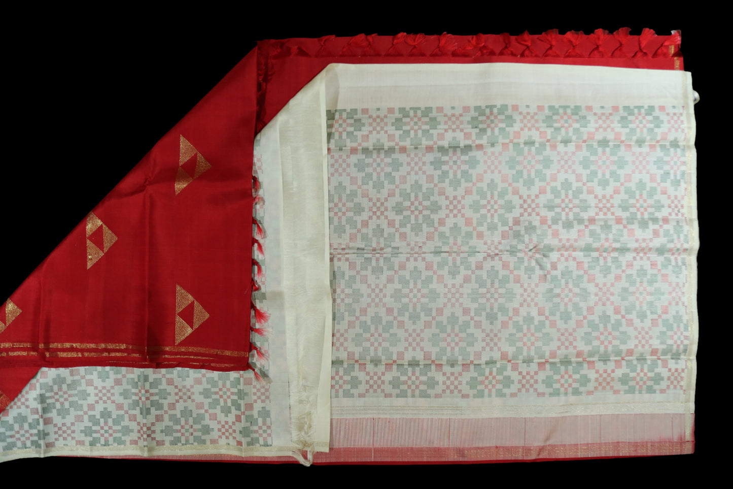 Red with half white saree