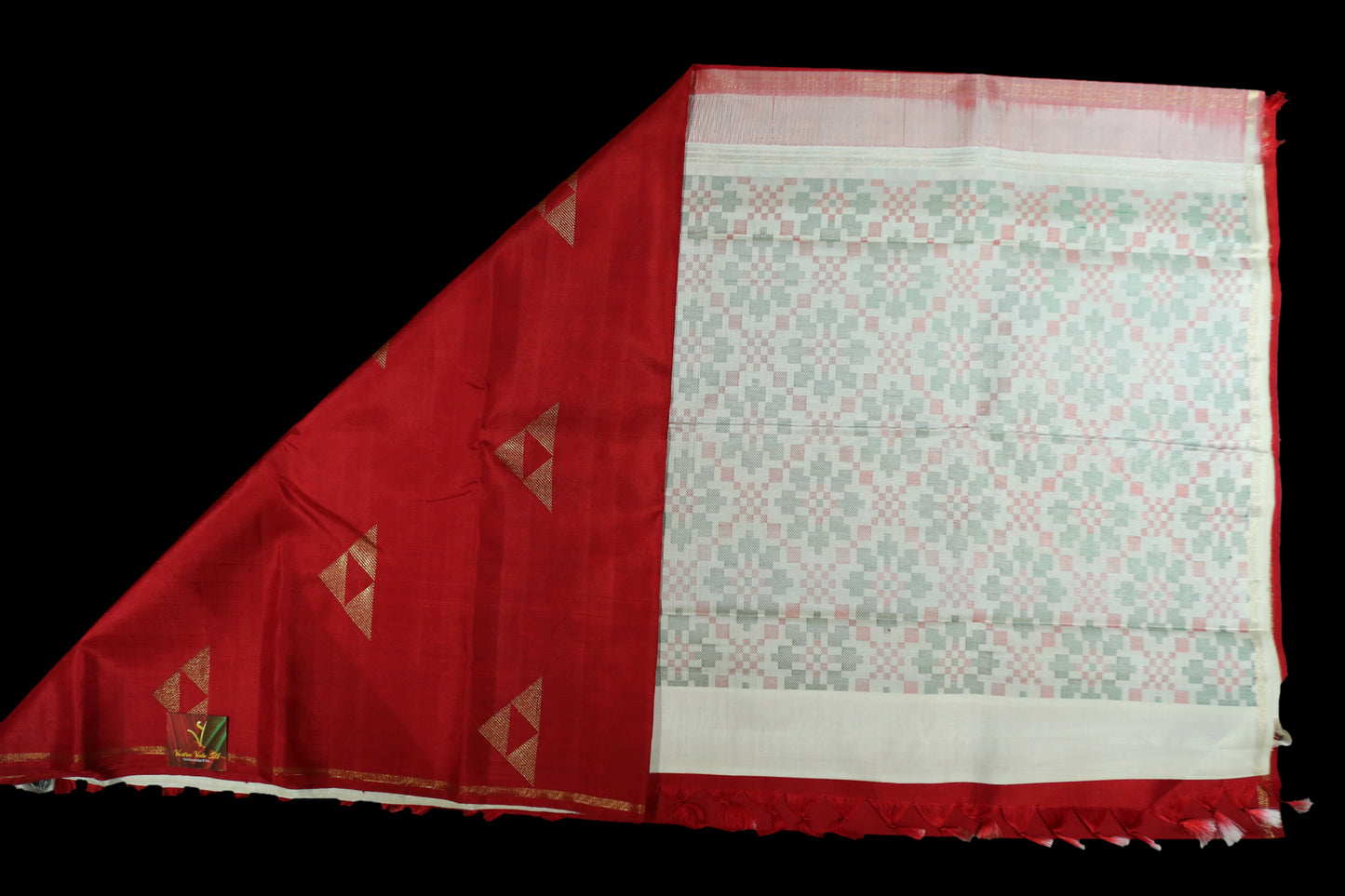 Red with half white saree