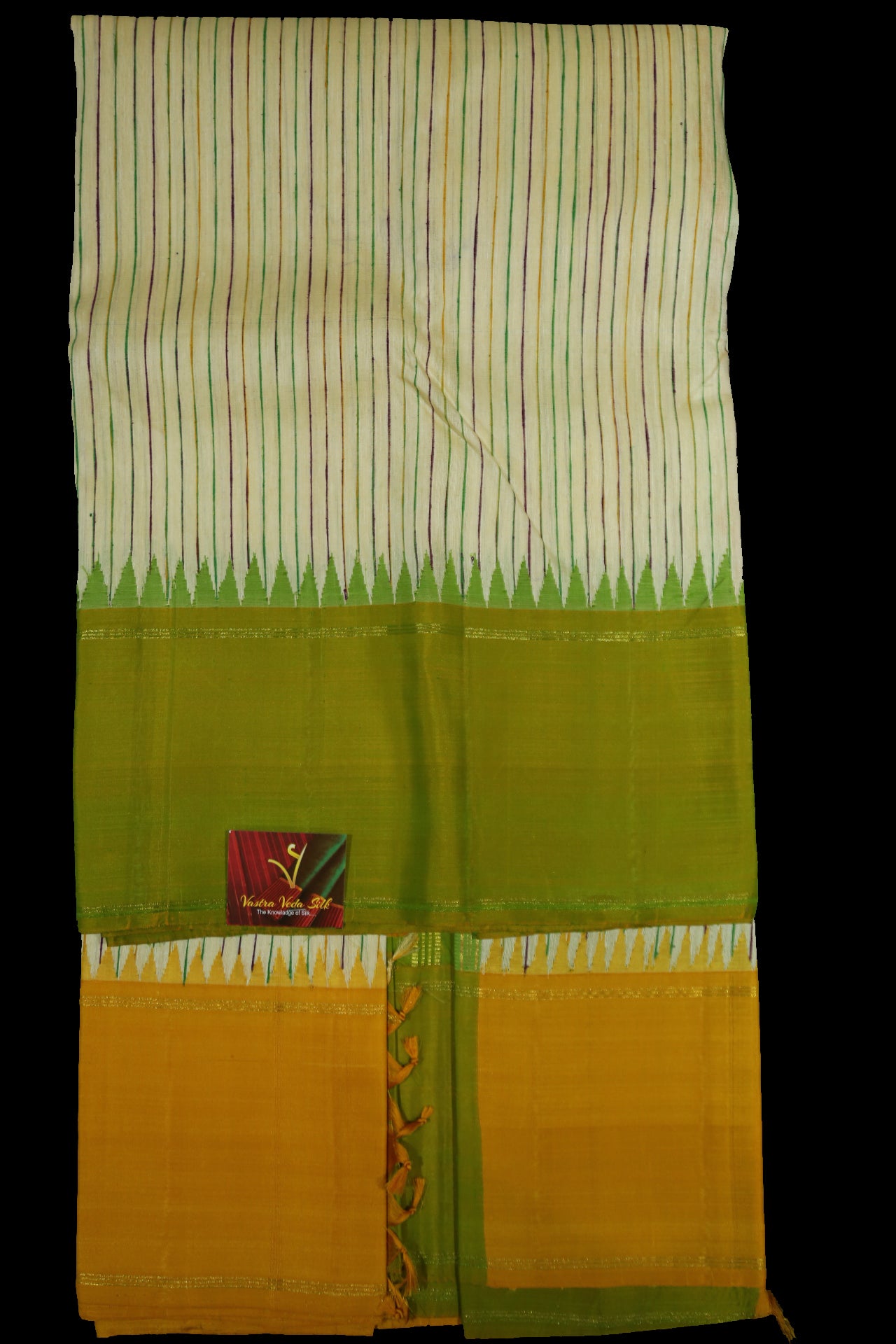 Cream with green and yellow saree