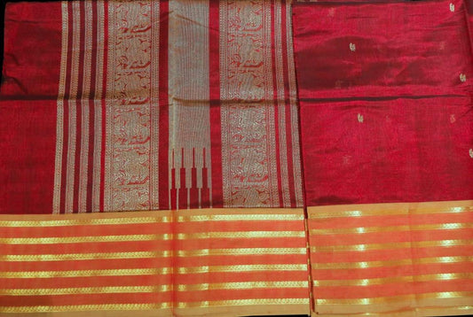 Bright red with zari saree