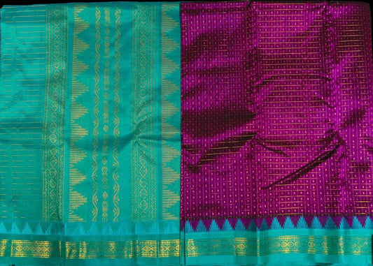 Majenta with seagreen saree