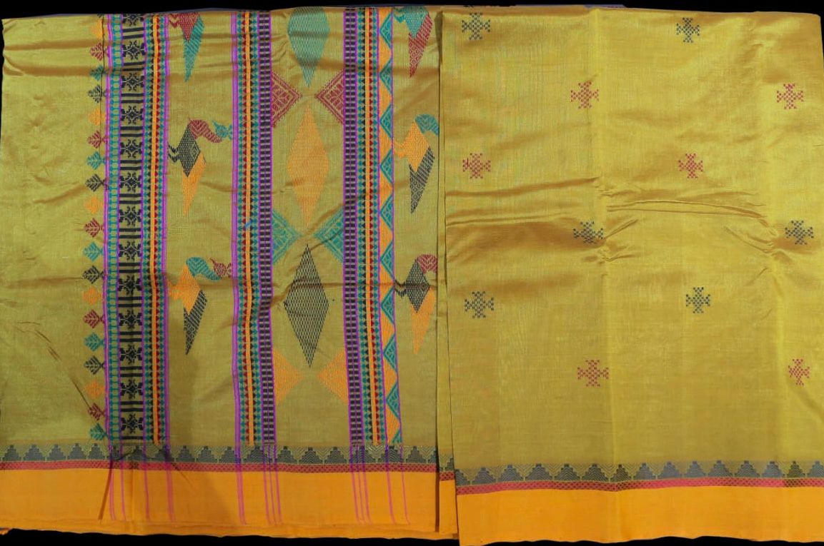 Green with yellow saree