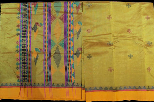 Green with yellow saree