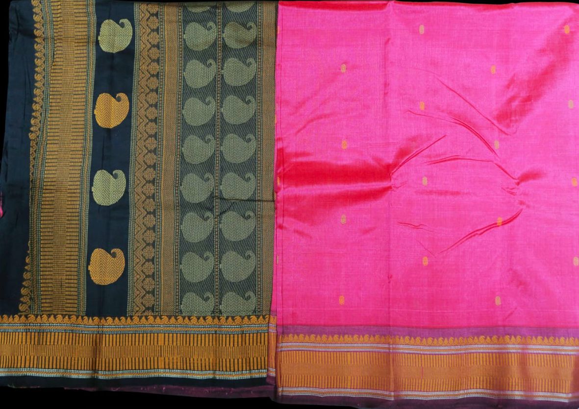 Pink with black saree