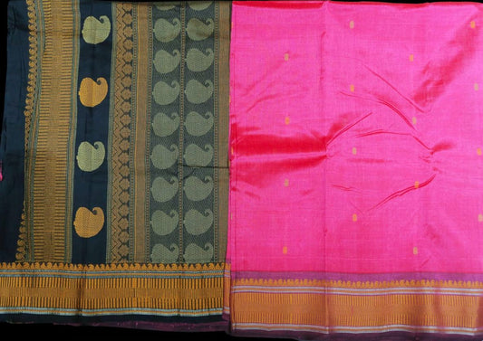 Pink with black saree