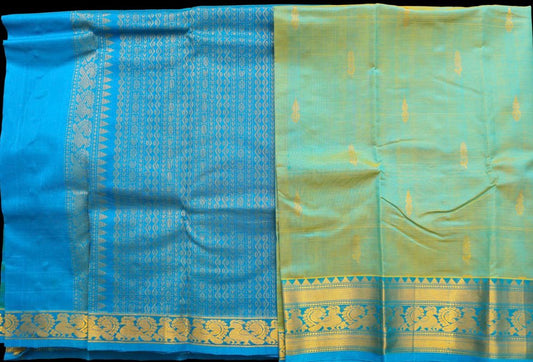 Teal green with sky blue saree