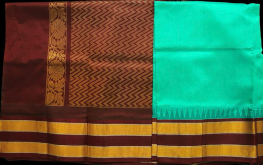 Teal green with brown saree