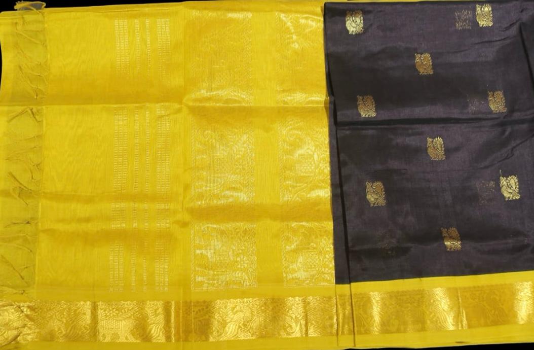 Coffee brown with yellow saree