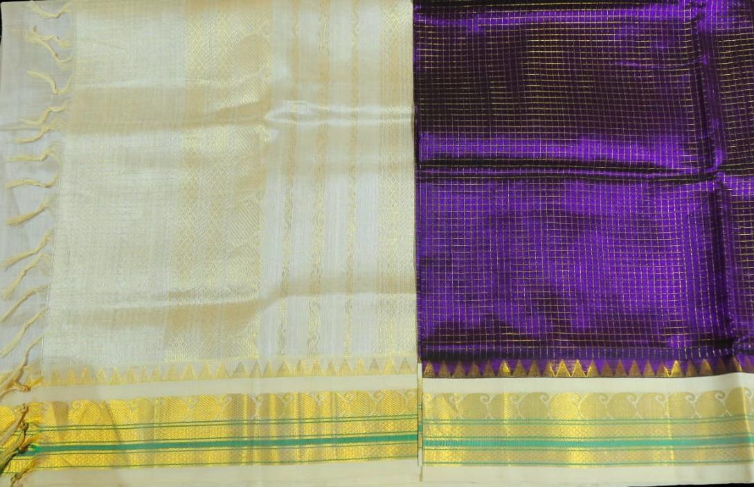 Violet with ivory saree
