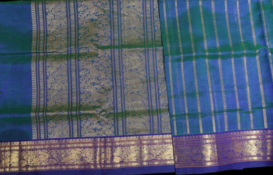 Peacock blue with violet saree