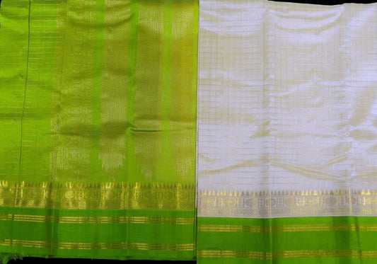 Halfwhite with leaf green saree