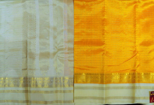Golden yellow with halfwhite saree