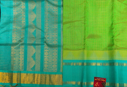 Light green with turquoise saree