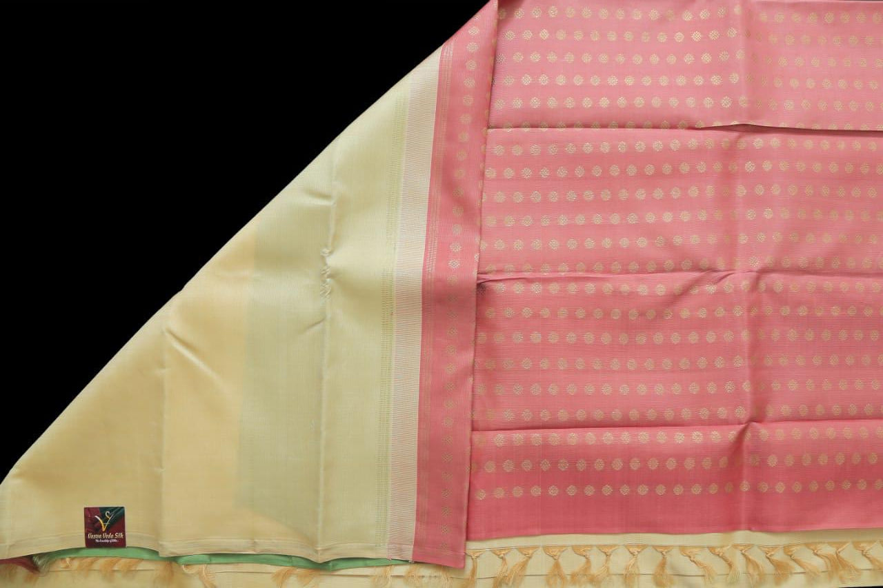 Half white with pink and green saree