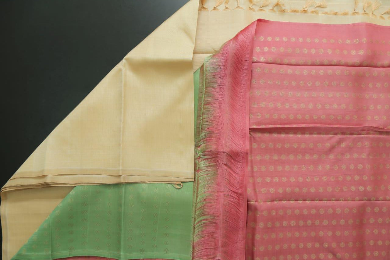 Half white with pink and green saree