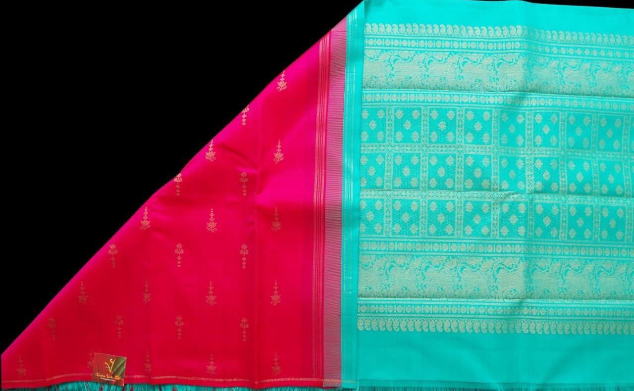 Pink with teal blue saree