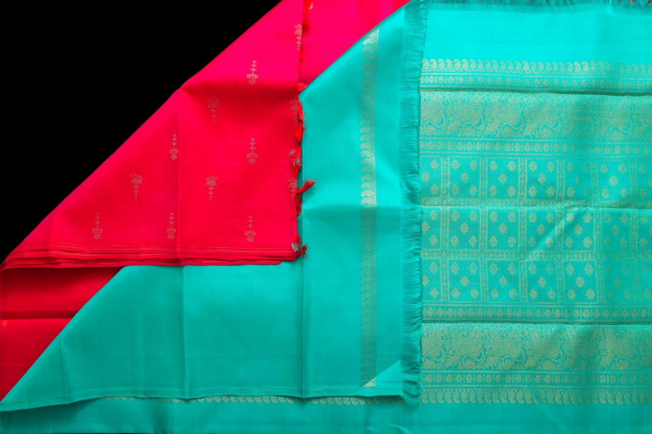 Pink with teal blue saree