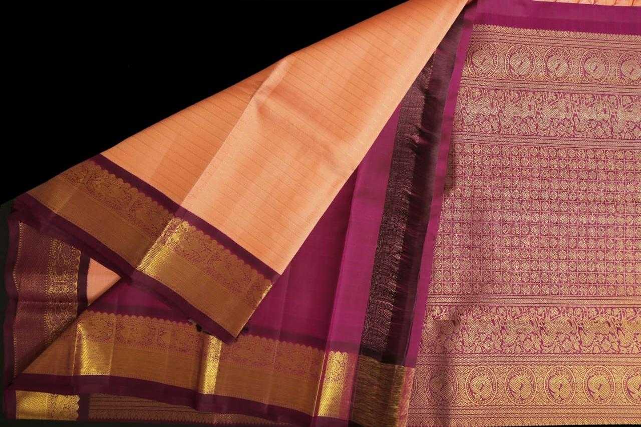 Peach with wine shade saree