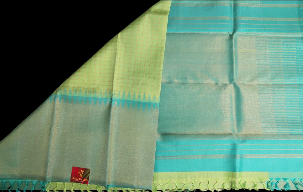 Pista green and teal blue ettukol saree