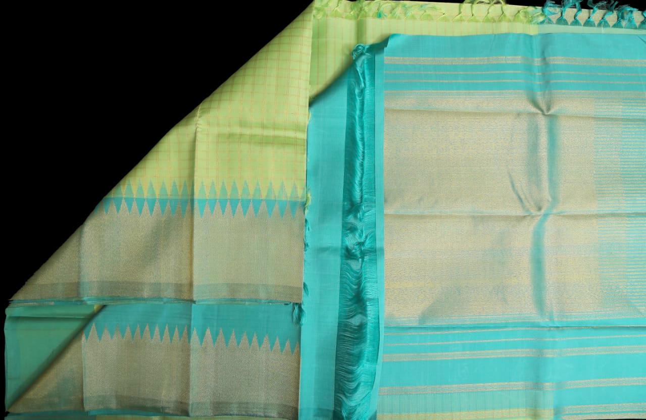 Pista green and teal blue ettukol saree