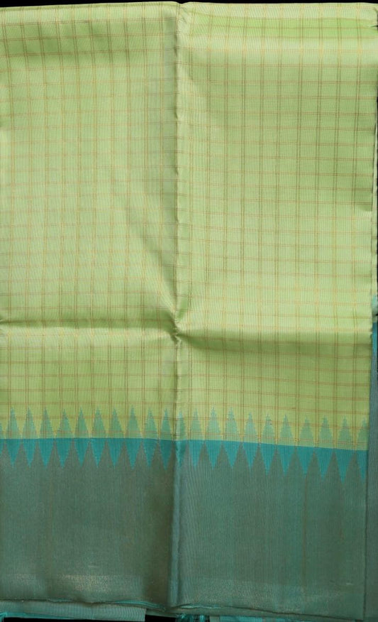 Pista green and teal blue ettukol saree