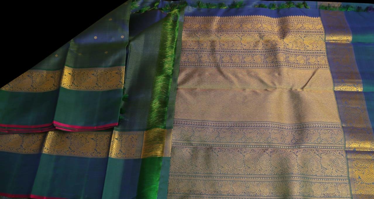 Vairavoosi Peacock blue saree