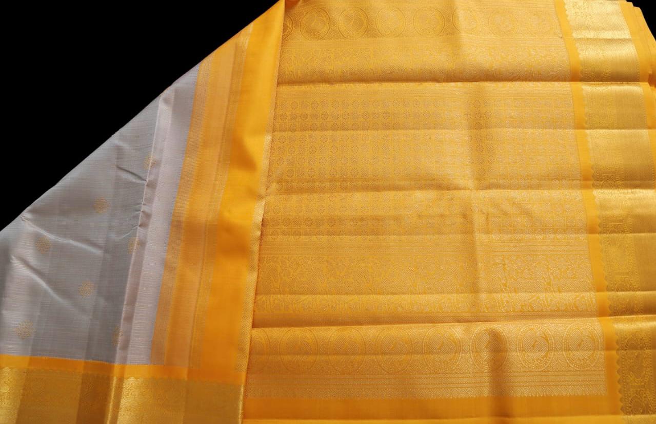 Grey and mustard yellow saree