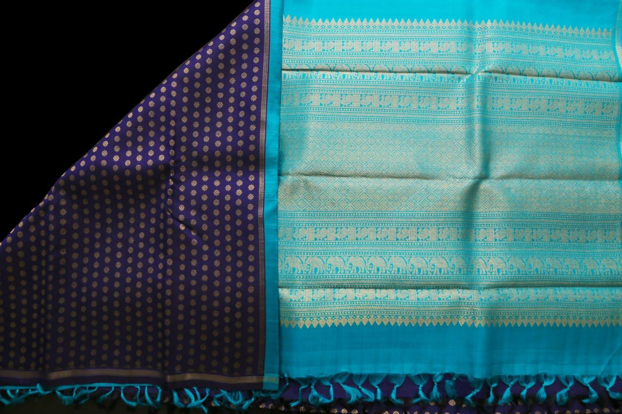 Blue with teal borderless saree
