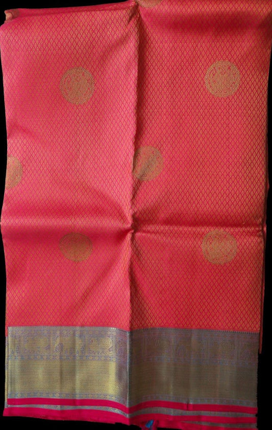 Pink and blue jacquard saree